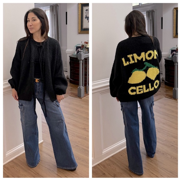 MADE IN ITALY OVERSIZED FABULOUS LIMON CELLO SWEATER CARDIGAN - Picture 2 of 5